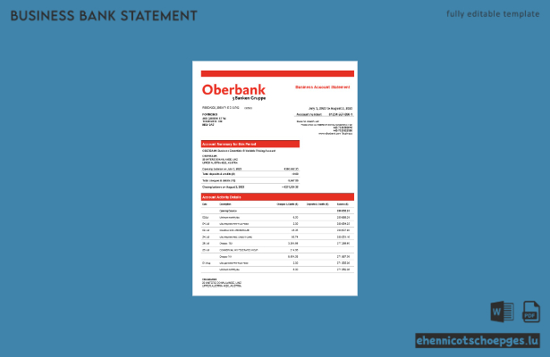 Oberbank Firmenkontoauszug (Word- und PDF-Beispiel)